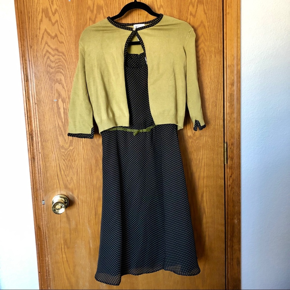 K Petite 2-piece Black and Green Polka Dot Dress